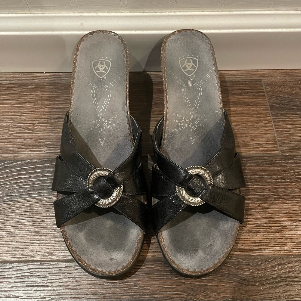 Ariat Ember Black Leather Cowgirl Sandals Western Open Toe Comfort 7.5B